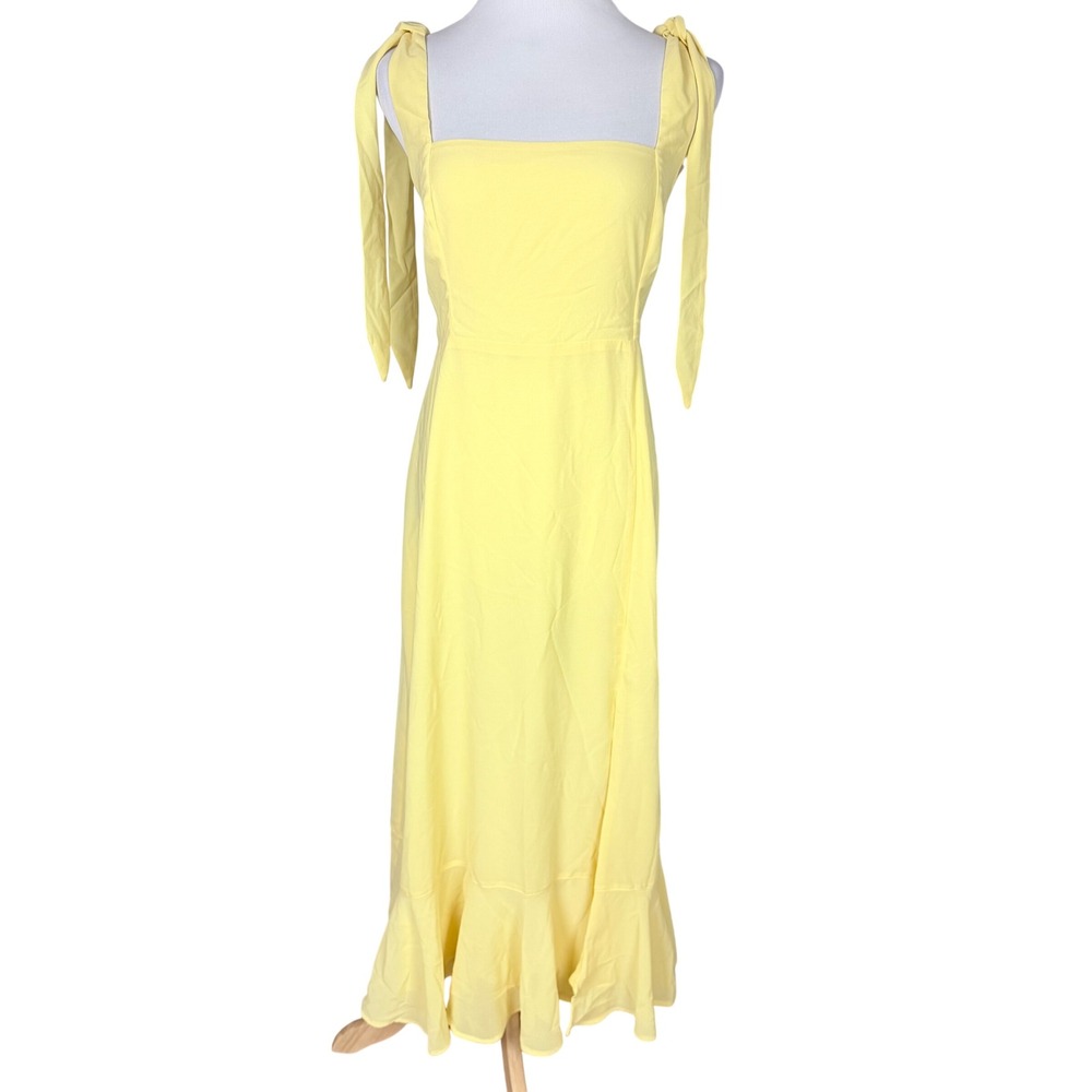 NWT Lulus Summer Invite Yellow Tie-Strap Tiered Midi Dress Size L - Picture 4 of 13